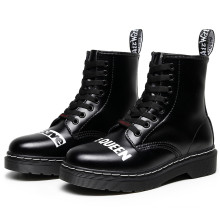 Size 35-44 Ladies Waterproof Fashion Black Leather Ankle Flat High Top Female Casual Shoes Chunky Sole Women Martens Boots